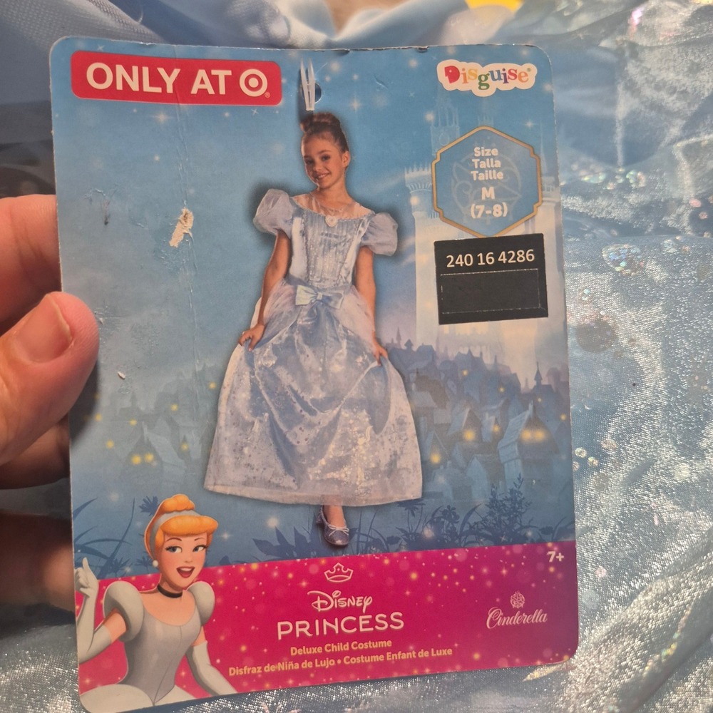 Disney Princess Cinderella Deluxe Costume Girls Size M 7-8 Disguise Blue Dress